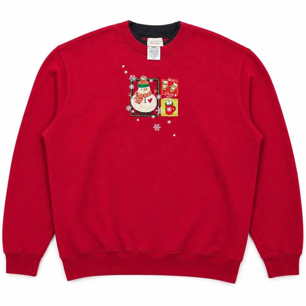 Top Stitch by Morning Sun Christmas Snowman Embroidered Sweatshirt Size Large